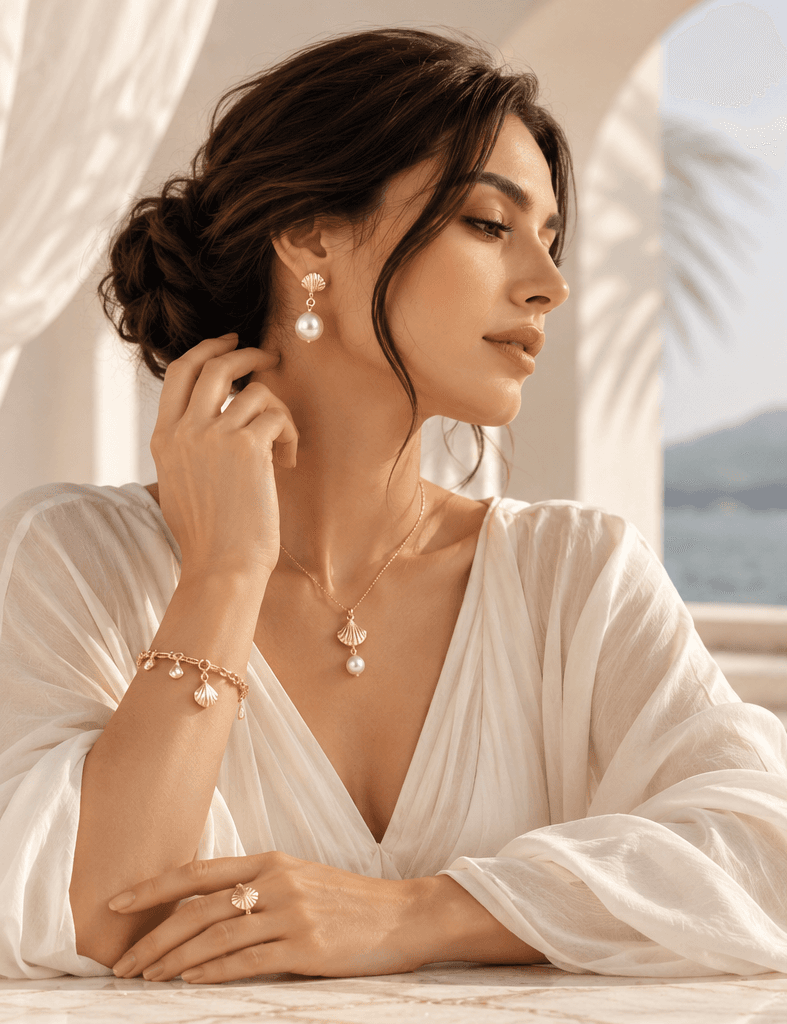استایل زنانه با گردنبند و گوشواره طلایی زرینا